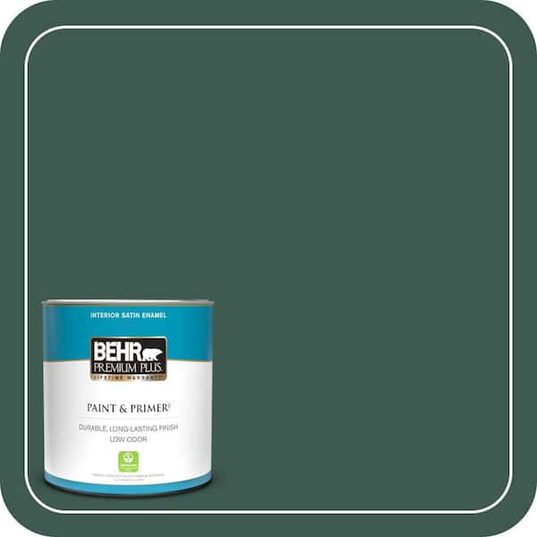 BEHR PREMIUM PLUS 1 qt. #PPF-02 Patio Green Satin Enamel Low Odor Interior Paint & Primer