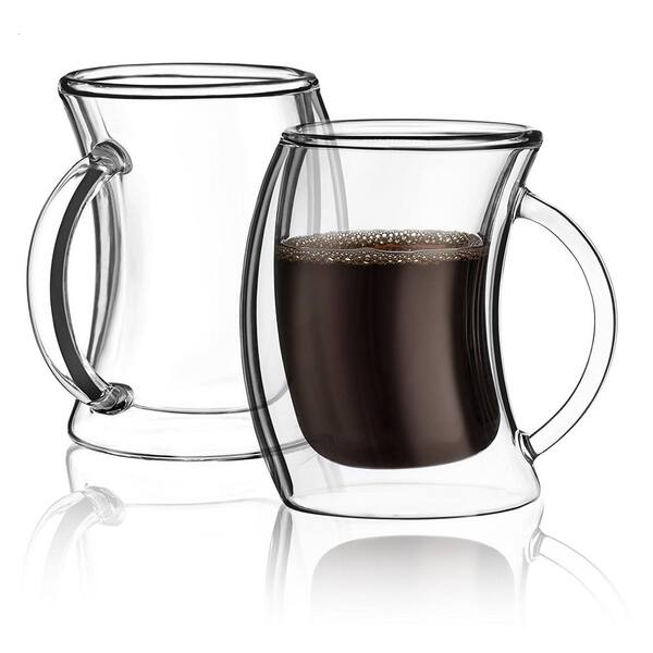 Heat Resistant Drinking Cup With Lid And Spoon Double Glazing Glass Coffee Mug 