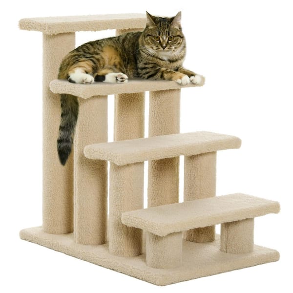 Tatayosi 25 in. 4-Step Multi-Level Carpeted Cat Scratching Post Pet Stairs, Beige