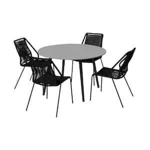 Syndey and Clip Black 5-Piece Wood Round Outdoor Dining Set