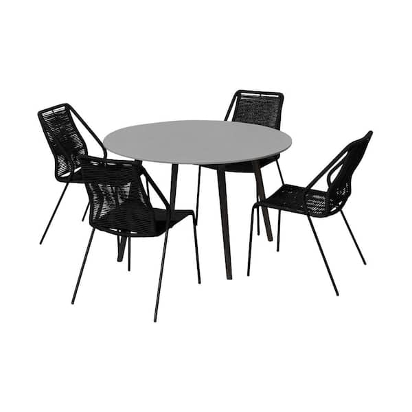 Armen Living Syndey and Clip Black 5-Piece Wood Round Outdoor Dining Set