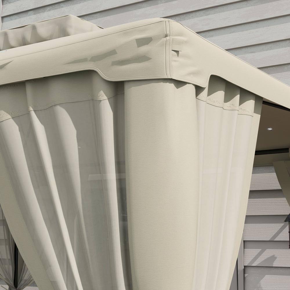 Cream White Steel Frame Patio Gazebo with Mesh Walls