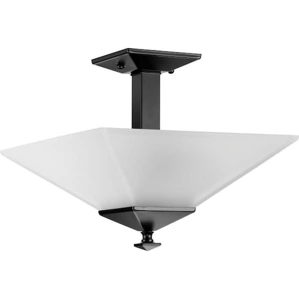 Progress Lighting Clifton Heights 12.75 in. 2-Light Matte Black Semi-Flush Light with Etched Glass