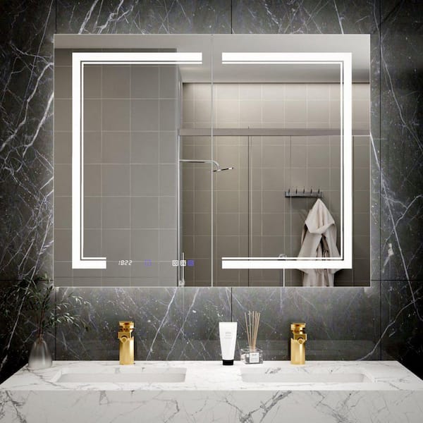 Hans 40 in. W x 32 in. H Rectangular Aluminum Medicine Cabinet with Mirror