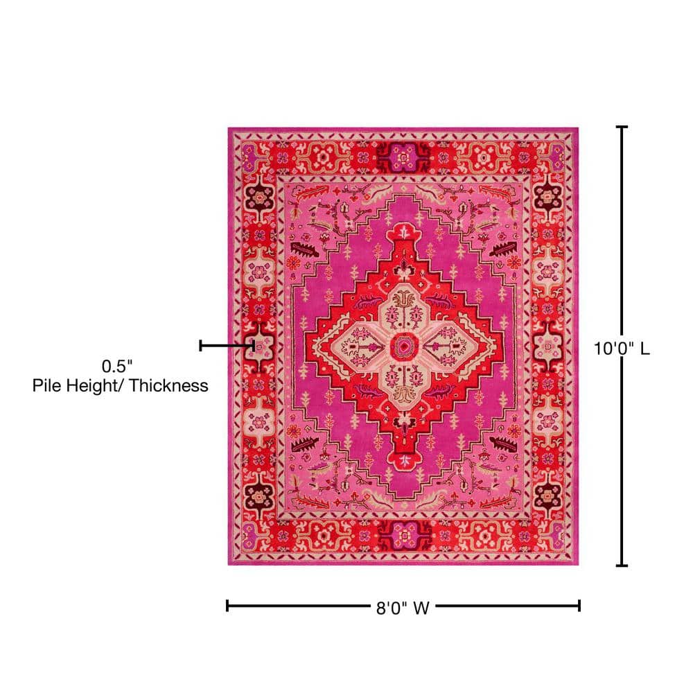 Handmade Tufted Wool Rectangular Rug in Red/Pink, 8' x 10'