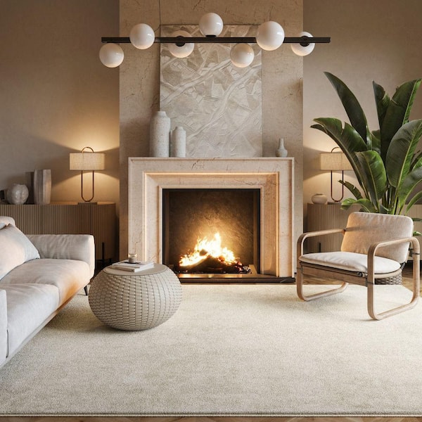 Loni Solid Machine Washable Shag Cream 8 ft. x 10 ft. Area Rug