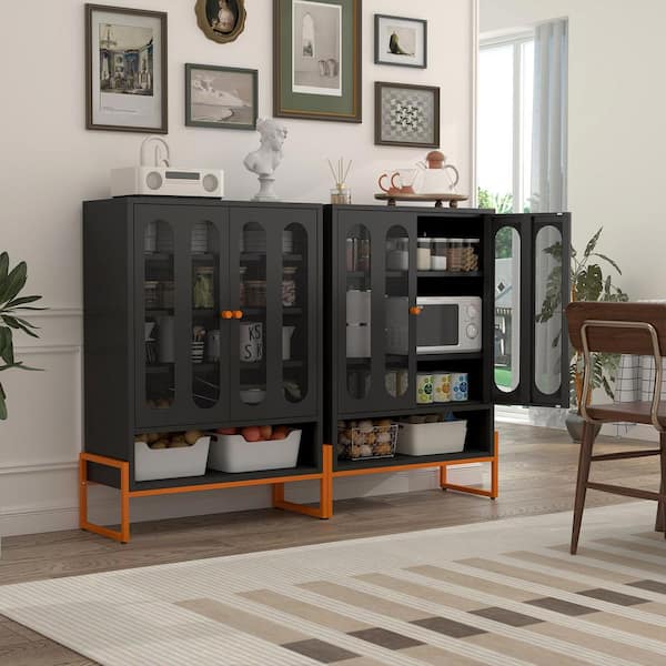 46.45 in. x 31.5 in. Black Metal Shoe Storage Cabinet with Mesh Doors, Adjustable Shelves and Moisture Protection