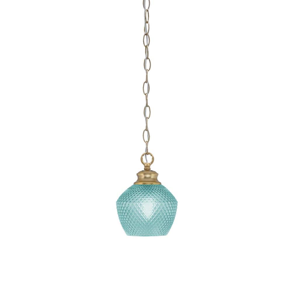 Tyler 60-Watt 1-Light New Age Brass Chain Mini Pendant Light with Turquoise