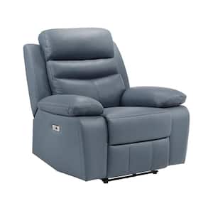 Edelia Blue Leather Power Recliner