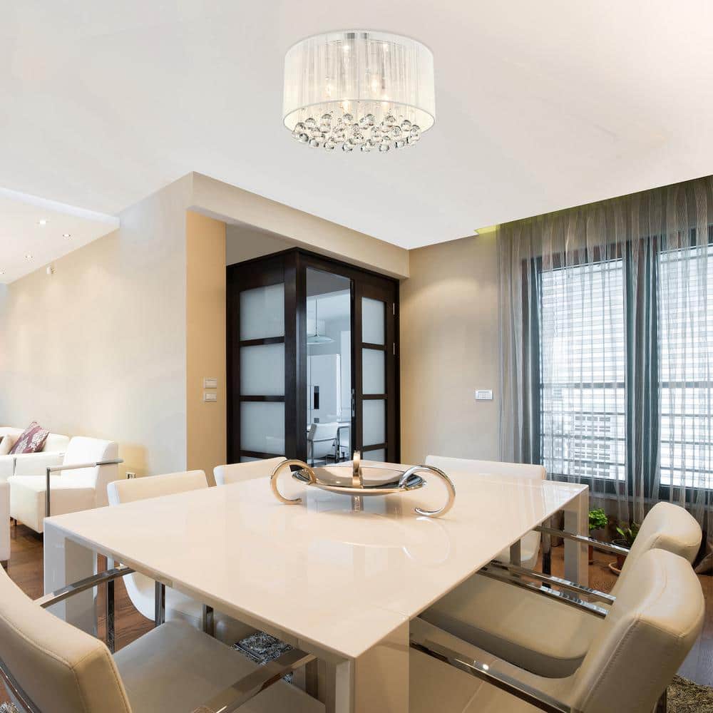 Glamorous Chrome 15'' Drum Shade Crystal Flush Mount Chandelier