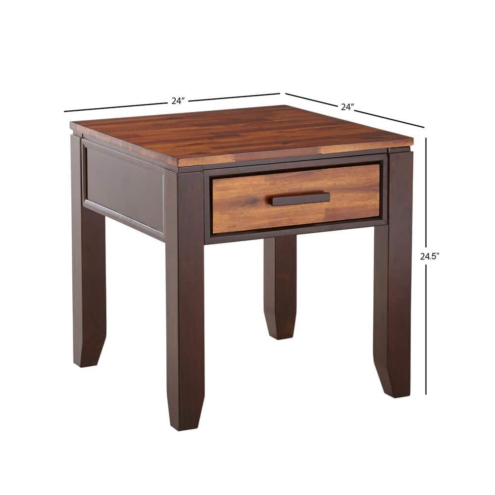 Transitional Brown Square Wood End Table with Storage