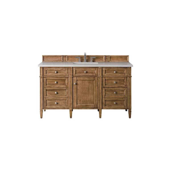 James Martin Vanities Brittany 60.0 in. W x 23.5 in. D x 34 in. H Bathroom Vanity in Saddle Brown with Eternal Serena Quartz Top