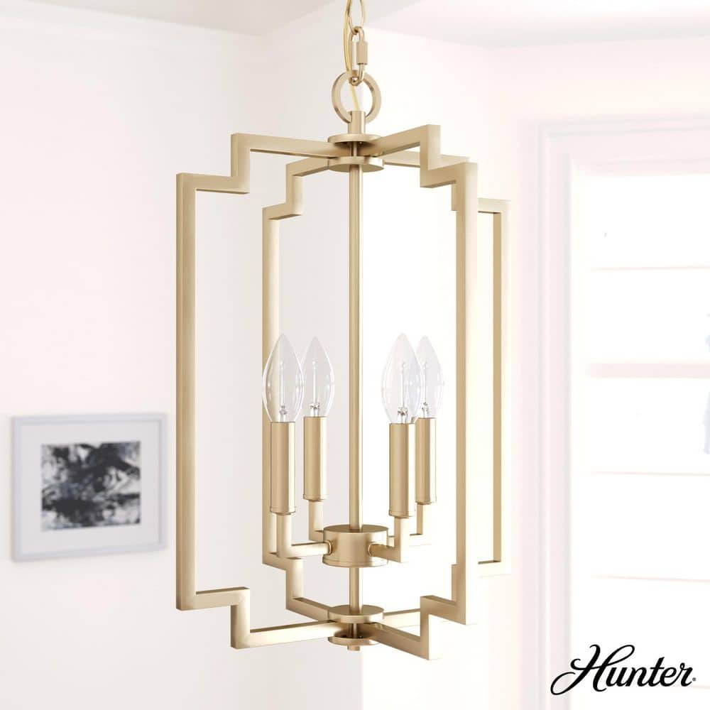 Hunter Zoanne 4-Light Alturas Gold Modern/Contemporary Geometric LED Medium Hanging Kitchen Island Light