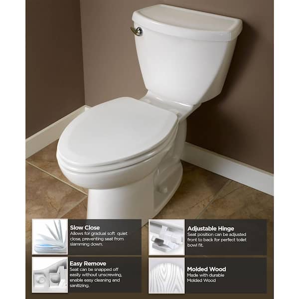 White Elongated Molded Wood Toilet Seat Slow Close Easy Remove Adjustable Hinge 