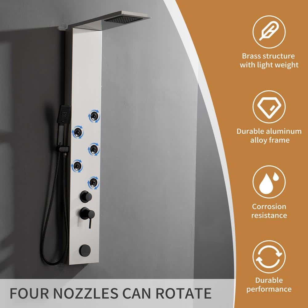 Brushed Nickel 4-Jet Rainfall Shower Panel System with Handheld Wand