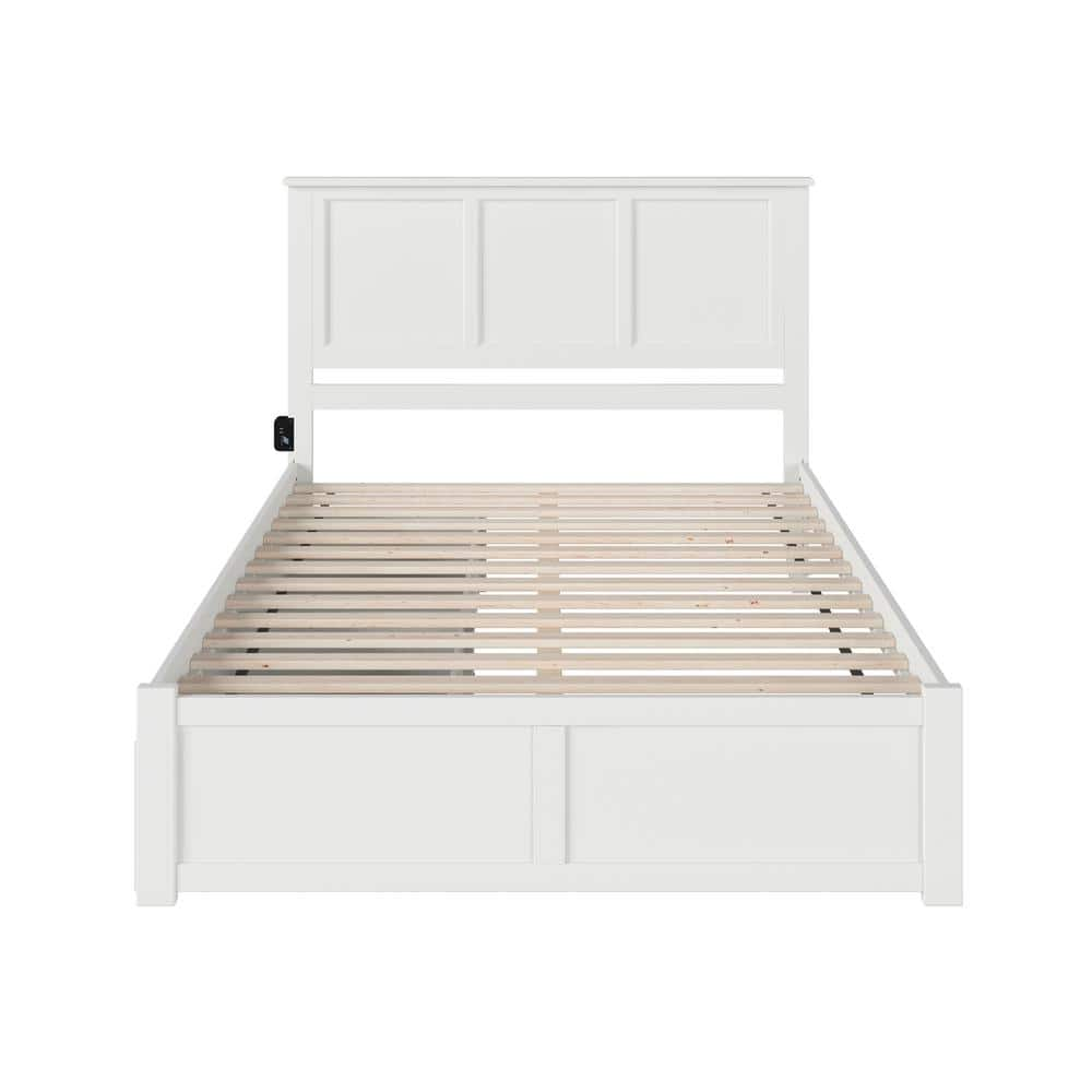 AFI Madison White Queen Solid Wood Storage Platform Bed with Flat Panel ...