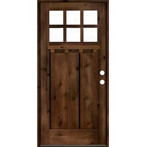 36 in. x 80 in. Craftsman Alder Left Hand 6-Lite Clear Provincial Stain Wood/Dentil Shelf Single Prehung Front Door