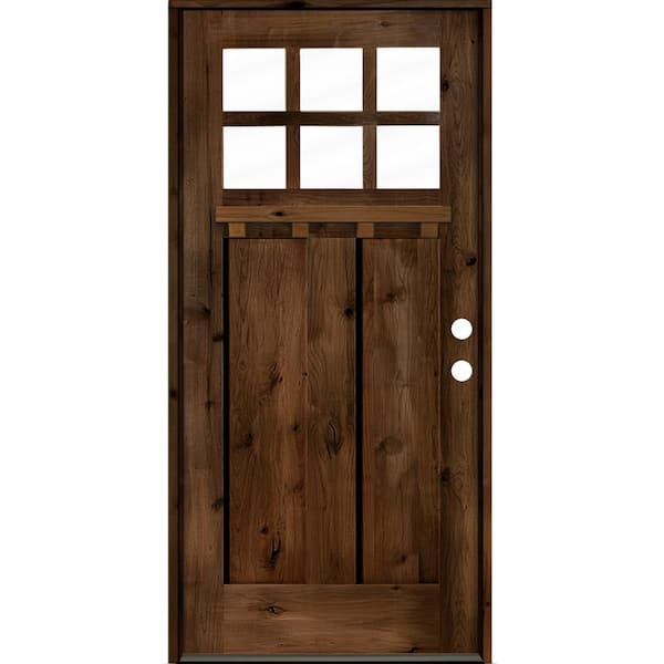 Krosswood Doors 36 in. x 80 in. Craftsman Alder Left Hand 6-Lite Clear Provincial Stain Wood/Dentil Shelf Single Prehung Front Door