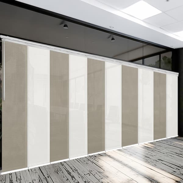 EMOH Greyscale 120 in. - 218 in. W x 94 in. L Adjustable 10-Panel White Double Rail Panel Track with 23.5 in. Slates