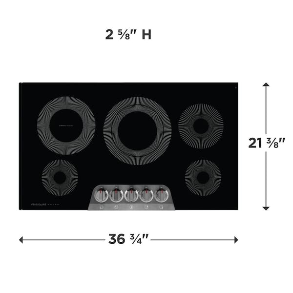 Gallery 36 in. Radiant Electric Cooktop with in Black Stainless Steel with 5 Burner Elements, including Dual Burner