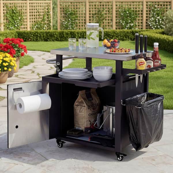 Metal Outdoor Grill Cart Kitchen Island with Wheels, Stainless