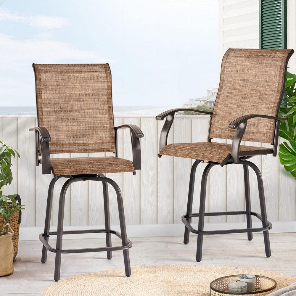 SUNMTHINK 2-Piece Swivel Metal Outdoor Bar Stools Chairs Set Bar Height ...