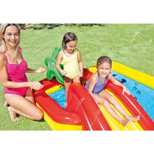 Intex 117 in. x 76 in. x 53 in. D Rectangular Inflatable Rainbow Ring Water Play  Center and Ocean Play Center Kiddie Pool 57453EP + 57454EP - The Home Depot