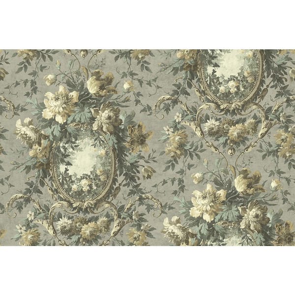 CASA MIA Floral Cameo Olive and Multicolor Paper Non - Pasted Strippable Wallpaper Roll (Cover 60.75 sq. ft.)