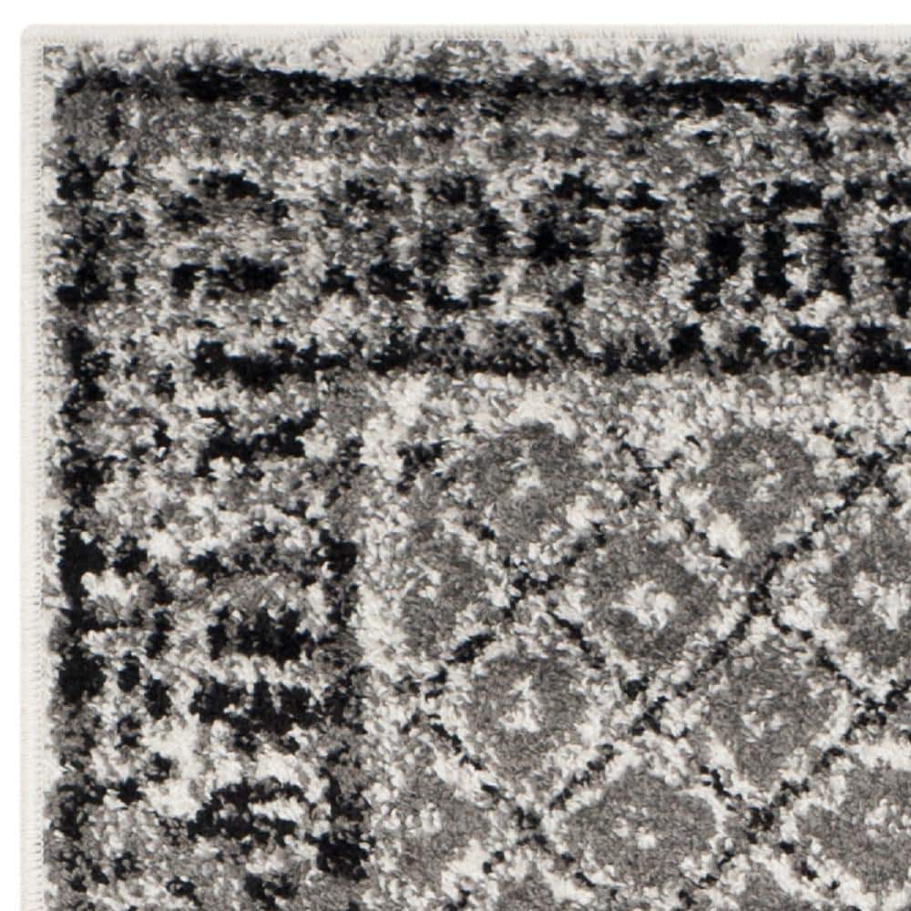 Ivory and Silver Geometric Synthetic Runner Rug