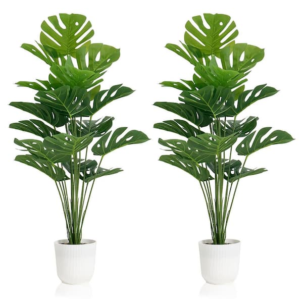 Afoxsos 8 in. Artificial Green Indoor/Outdoor Monstera Deliciosa Plant Set  of 2 Tropical Faux Swiss Cheese Tree 59A1124A1551