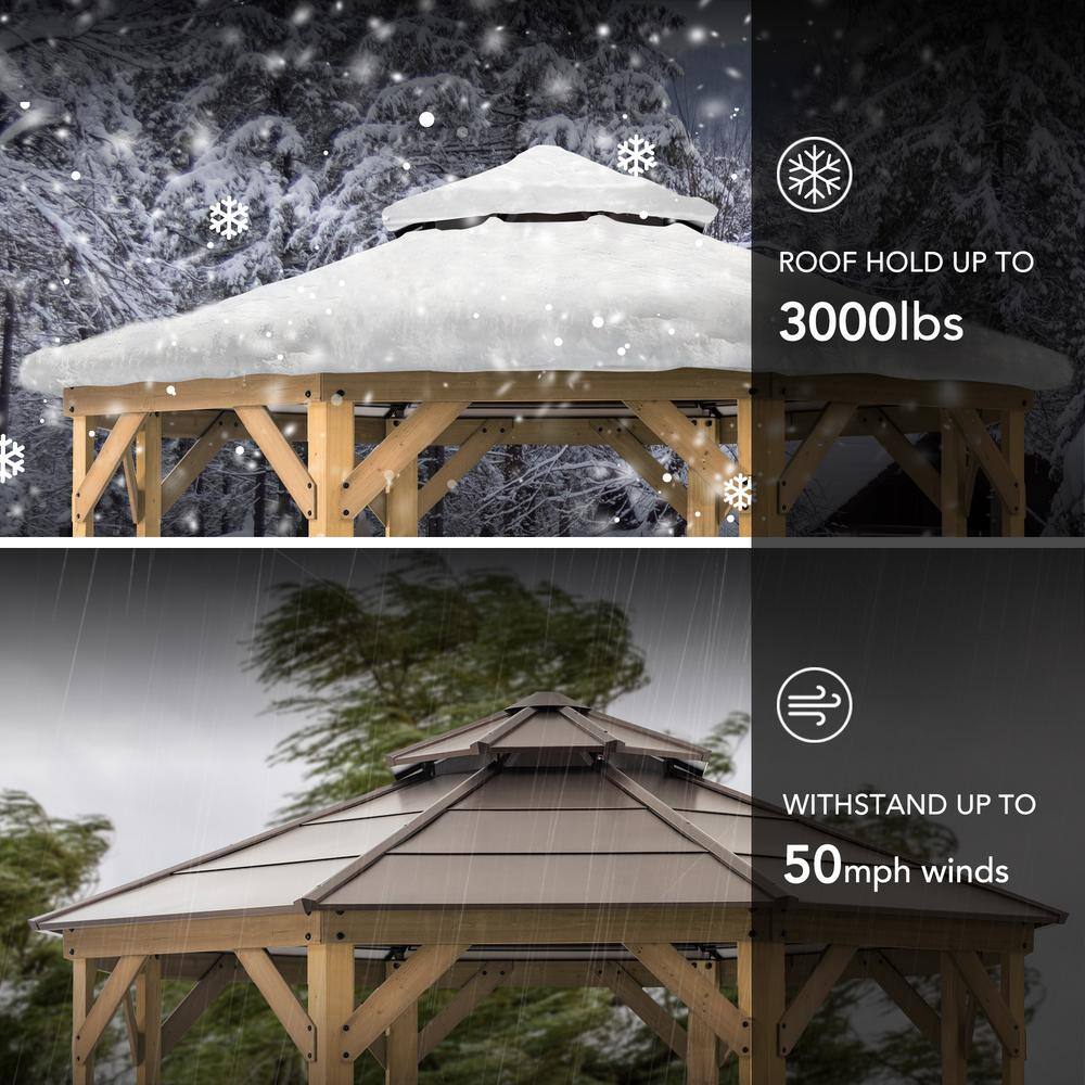 Cedar Framed Octagon Gazebo with Brown Steel Roof and Ceiling Hook