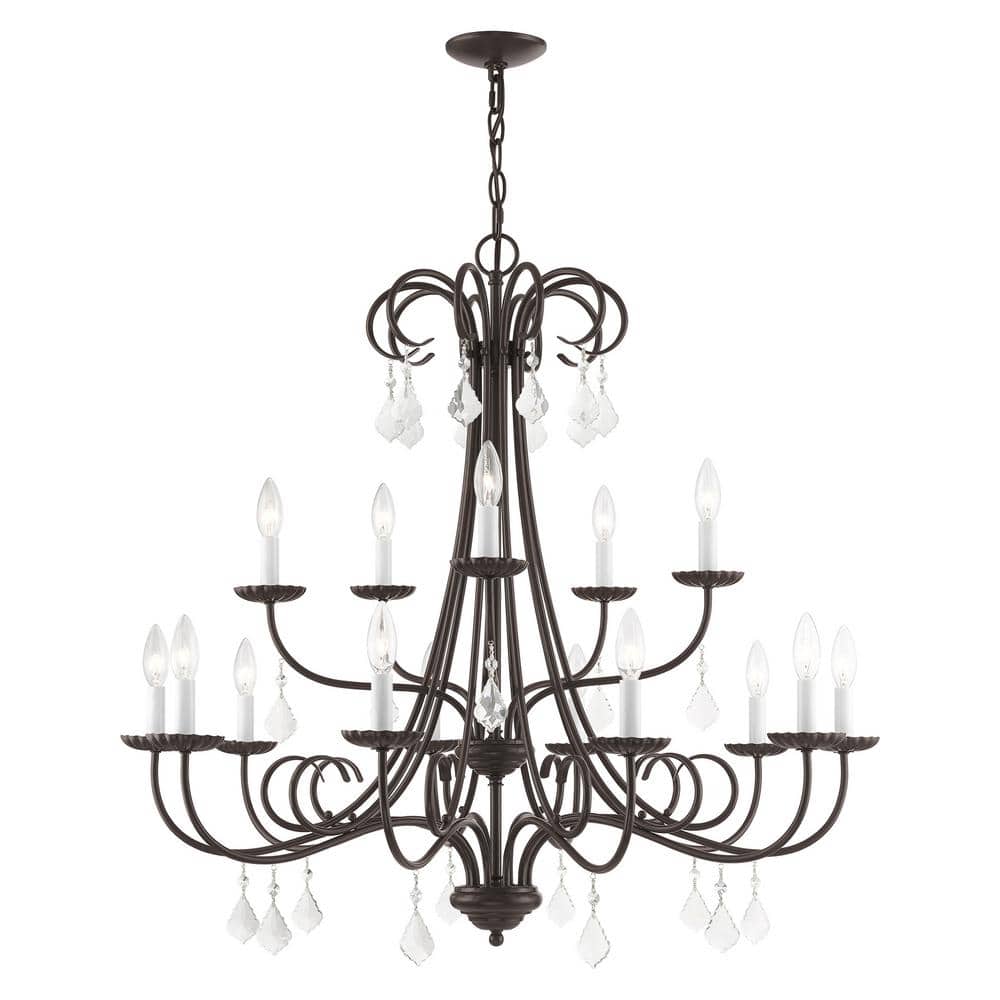 Daphne English Bronze 15-Light Chandelier with Teardrop Crystals