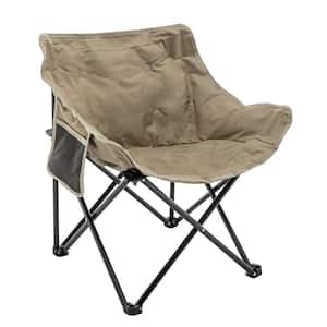 Folding Moon Camping Chair Heavy-Duty Saucer Chair With Carrying Bag Brown Pedded Chair