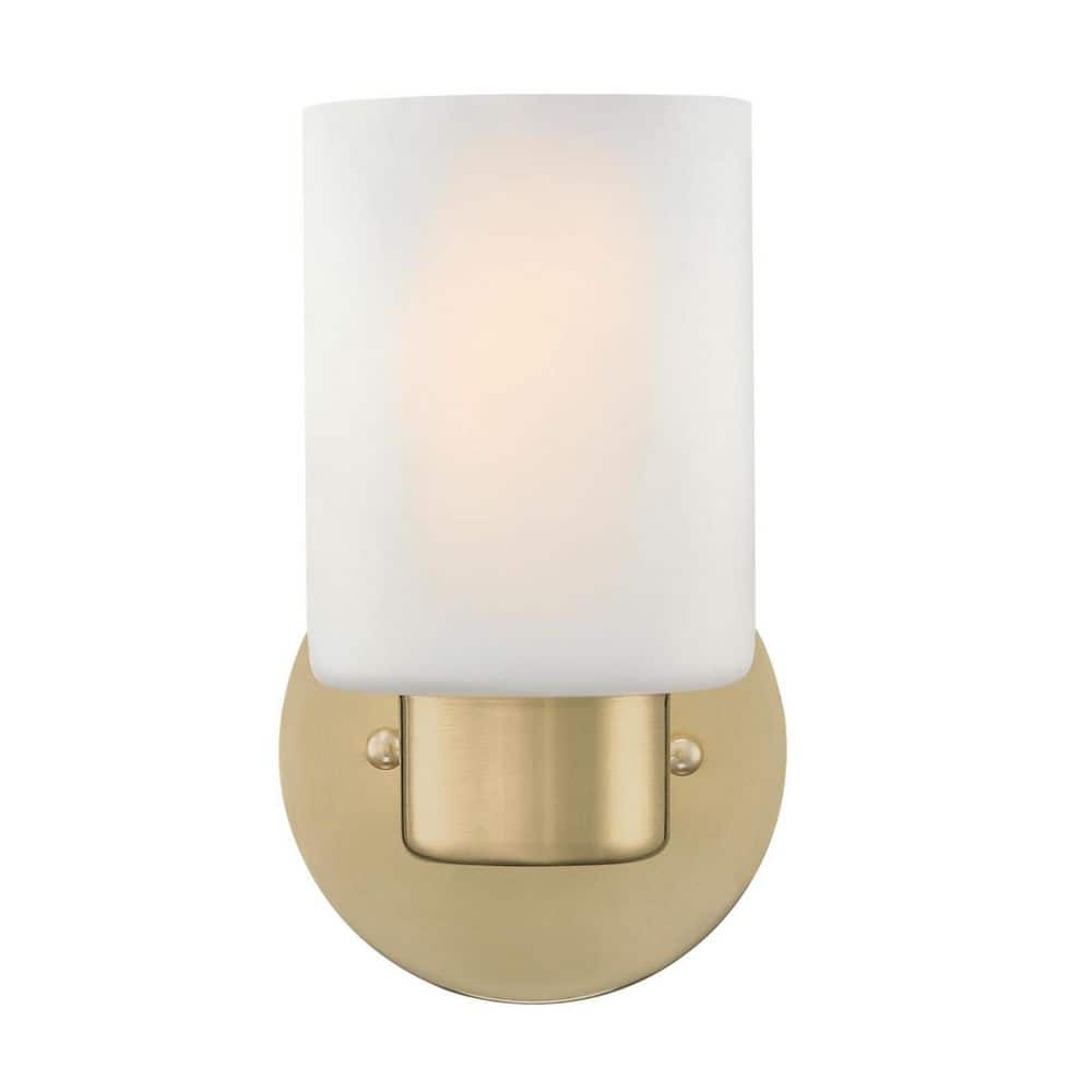 Champagne Brass Cylinder Wall Sconce with Frosted Glass