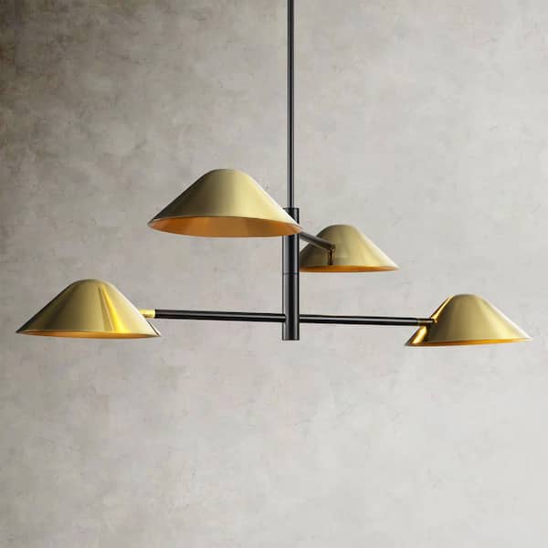 Gainell 4-Light Modern Industrial Gold Linear Sputnik Chandelier for Dining Room/Living Room