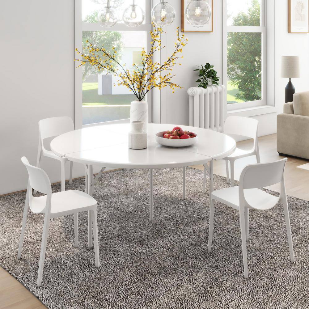 66" White Steel and Plastic Round Folding Table