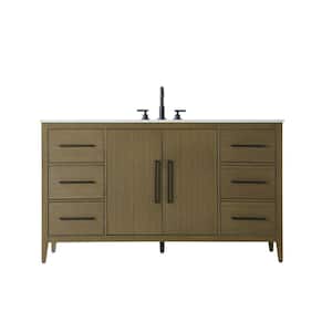 60 in. Single Sink Chestnut Brown Bath Vanity with White Engineered Marble Top