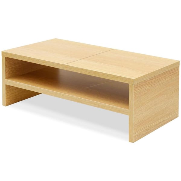 Natural 20 in. x 6.8 in. Wood Minimal 2-Tier Desk Organizer Stand