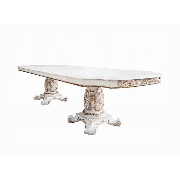 Antoine Pearl White and Gold Wood 48 in. 4-Legs Dining Table Seats-12