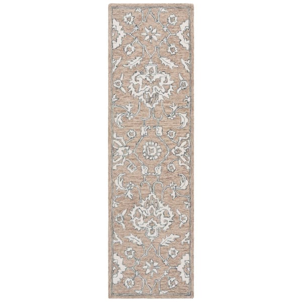 Metro 2 ft. x 8 ft. Beige/Ivory Border Abstract Floral Runner Rug