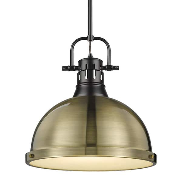 Duncan 1-Light Pendant with Rod in Black with an Aged Brass Shade