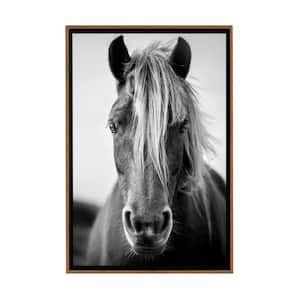 Black and White Wild Horse Framed Canvas Wall Art - 12 in. x 18 in. Size, by Kelly Merkur 1pc Natural Frame