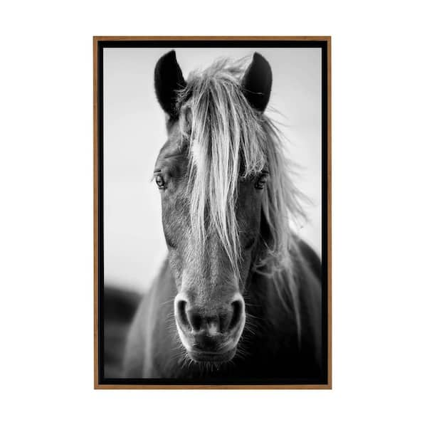 Stratton Home Decor Black and White Wild Horse Framed Canvas Wall Art ...