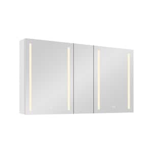 50 in. W x 30 in. H Rectangular Aluminum White Surface Mount 3-color Dimmable Medicine Cabinet with Mirror and Lighted