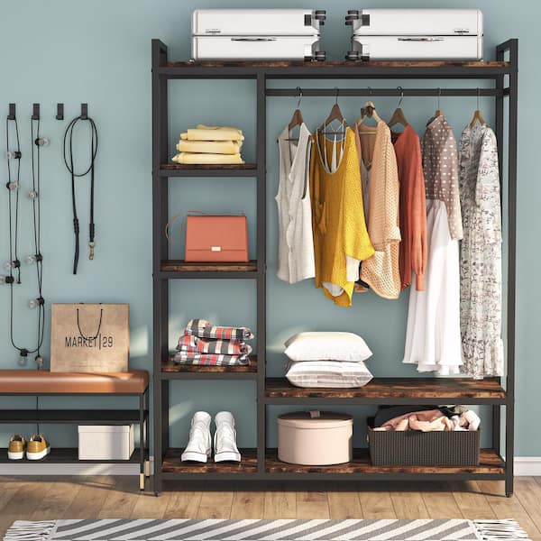 Cynthia Brown Garment Rack with Storage Shelves and Hang Rod