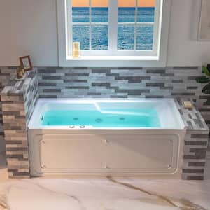 60 in. x 30 in. Whirpool and Heated Bathtub with Left Drain in White