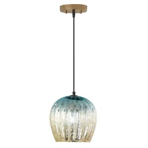 Hallie 9 in. 1-Light Gold Shaded Pendant Light with Teal and Gold Ombre Mercury Glass Globe Shade