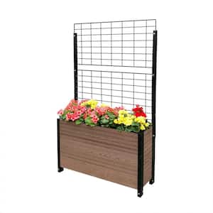 Deep Trough Brown Composite Board and Steel Raised Planter with Trellis