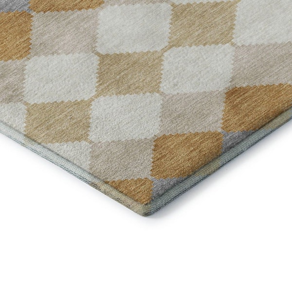 Mayfield Premium Machine Washable Abstract AMF1007 Gold 2 ft. 3 in. x 7 ft. 6 in. Runner Rug