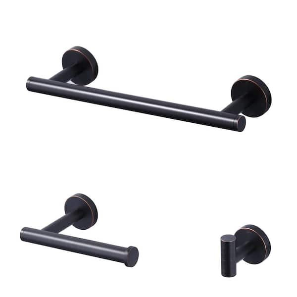 AVITAS 3-Piece Stainless Steel Bath Hardware Set with Towel Hook, Toilet Paper Holder and Towel Bar in Oil Rubbed Bronze